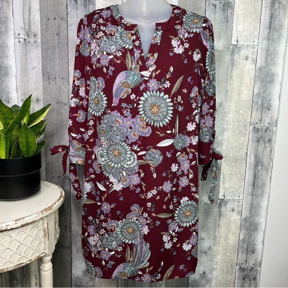 GILLI Burgundy Floral Dress Fully Lined Size Small